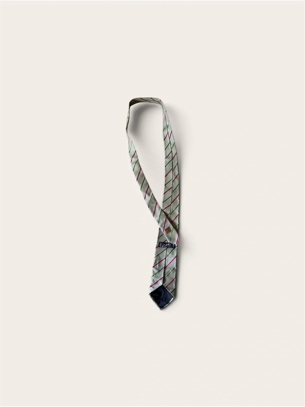 Hermès Silk Diagonal Stripe Tie in Gray with Pink & Green